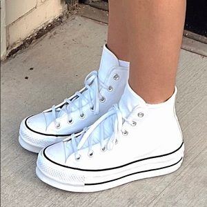 White high top platform leather Converse